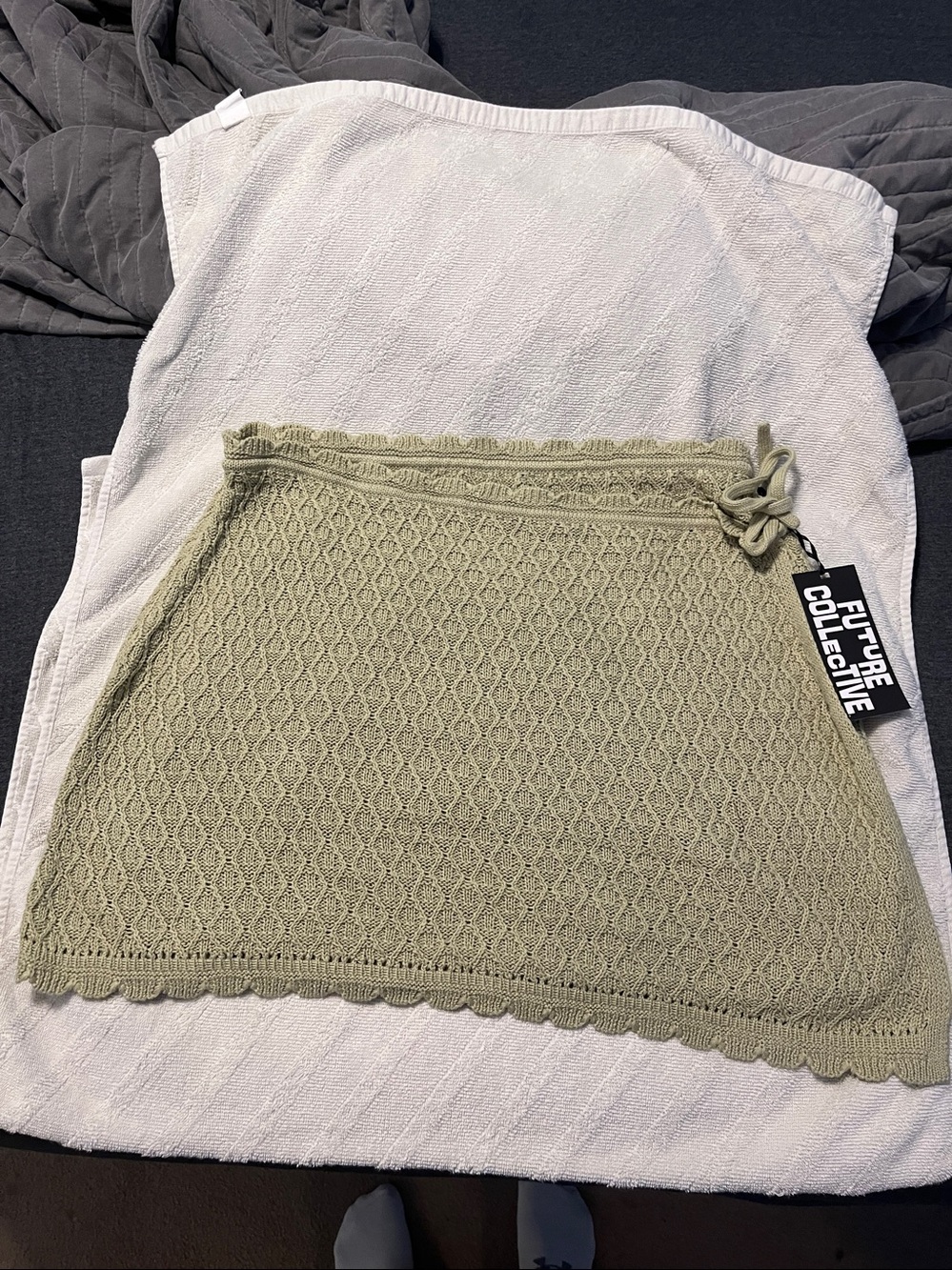 Olive Green Crochet Knit Mini Skirt